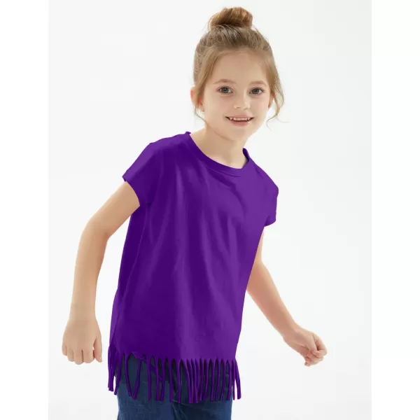 Noomelfish Girls Short Sleeve Fringe TShirts Soft Jersey Cotton Tee Tops 312 YearsPurple