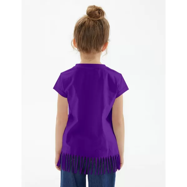 Noomelfish Girls Short Sleeve Fringe TShirts Soft Jersey Cotton Tee Tops 312 YearsPurple