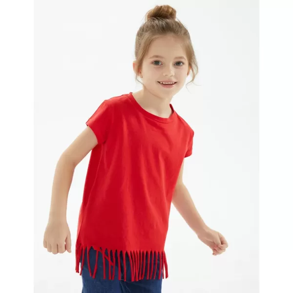 Noomelfish Girls Short Sleeve Fringe TShirts Soft Jersey Cotton Tee Tops 312 YearsRed