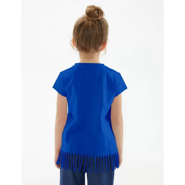 Noomelfish Girls Short Sleeve Fringe TShirts Soft Jersey Cotton Tee Tops 312 YearsRoyal Blue