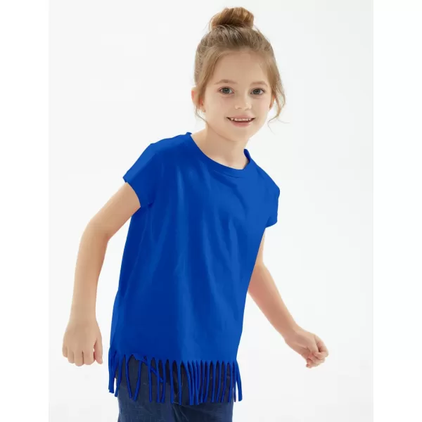 Noomelfish Girls Short Sleeve Fringe TShirts Soft Jersey Cotton Tee Tops 312 YearsRoyal Blue