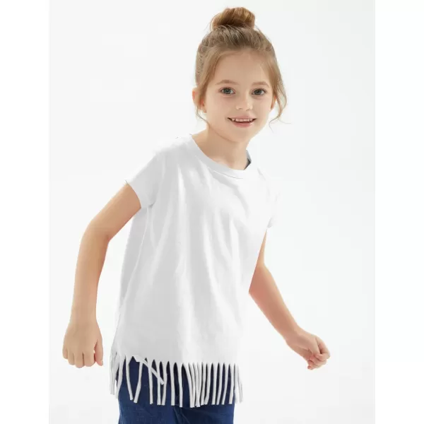 Noomelfish Girls Short Sleeve Fringe TShirts Soft Jersey Cotton Tee Tops 312 YearsWhite