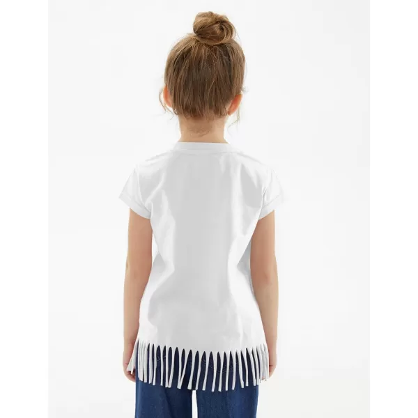 Noomelfish Girls Short Sleeve Fringe TShirts Soft Jersey Cotton Tee Tops 312 YearsWhite
