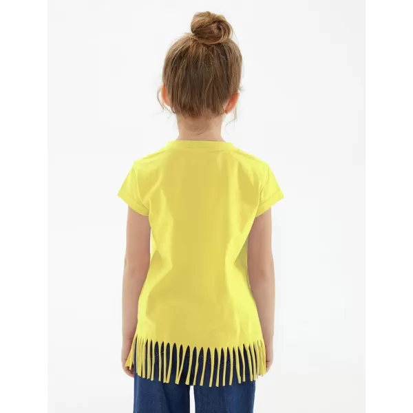 Noomelfish Girls Short Sleeve Fringe TShirts Soft Jersey Cotton Tee Tops 312 YearsYellow
