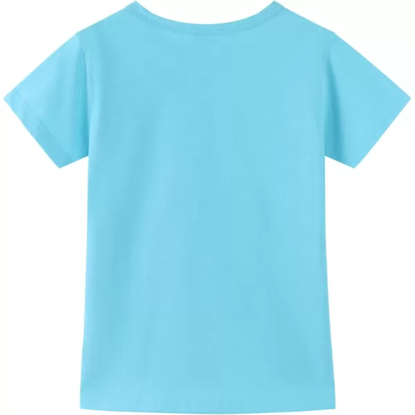 Noomelfish Girls Short Sleeve Heart Pocket Tshirts Casual Cotton Tee Tops Blouse 512 YearsBlue