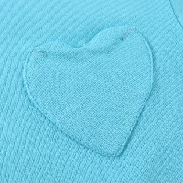 Noomelfish Girls Short Sleeve Heart Pocket Tshirts Casual Cotton Tee Tops Blouse 512 YearsBlue