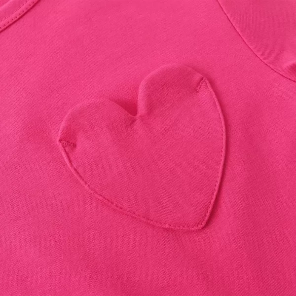 Noomelfish Girls Short Sleeve Heart Pocket Tshirts Casual Cotton Tee Tops Blouse 512 YearsHot Pink