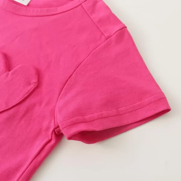 Noomelfish Girls Short Sleeve Heart Pocket Tshirts Casual Cotton Tee Tops Blouse 512 YearsHot Pink