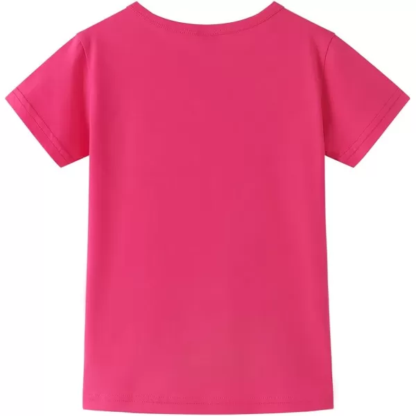 Noomelfish Girls Short Sleeve Heart Pocket Tshirts Casual Cotton Tee Tops Blouse 512 YearsHot Pink
