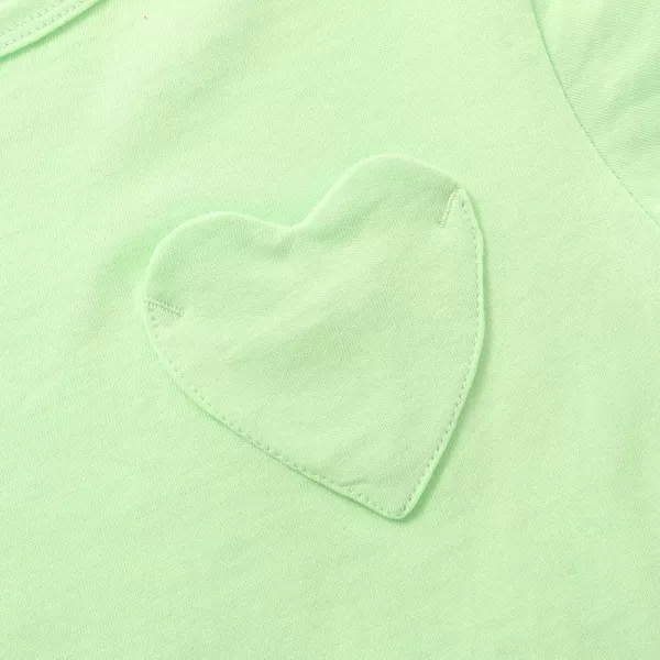 Noomelfish Girls Short Sleeve Heart Pocket Tshirts Casual Cotton Tee Tops Blouse 512 YearsLight Green