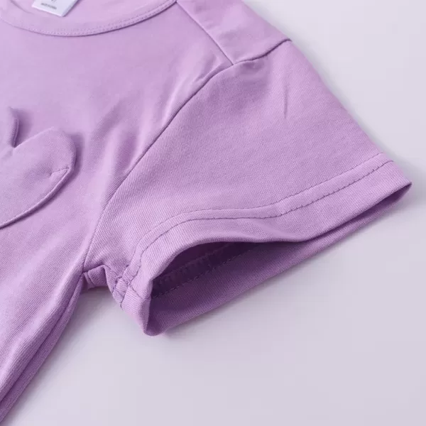 Noomelfish Girls Short Sleeve Heart Pocket Tshirts Casual Cotton Tee Tops Blouse 512 YearsLilac Purple