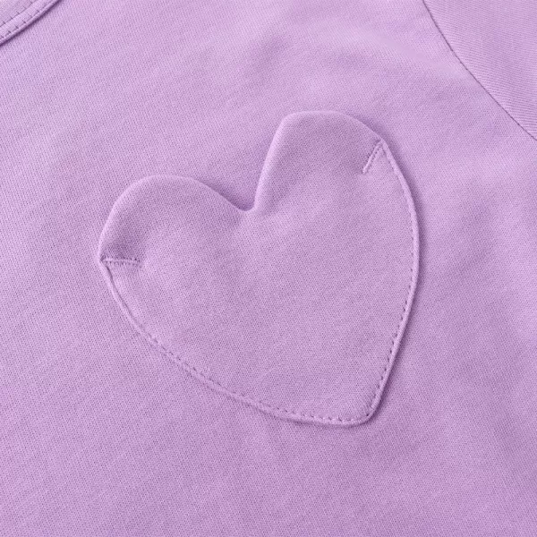 Noomelfish Girls Short Sleeve Heart Pocket Tshirts Casual Cotton Tee Tops Blouse 512 YearsLilac Purple
