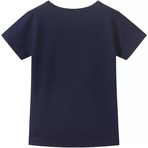 Noomelfish Girls Short Sleeve Heart Pocket Tshirts Casual Cotton Tee Tops Blouse 512 YearsNavy Blue