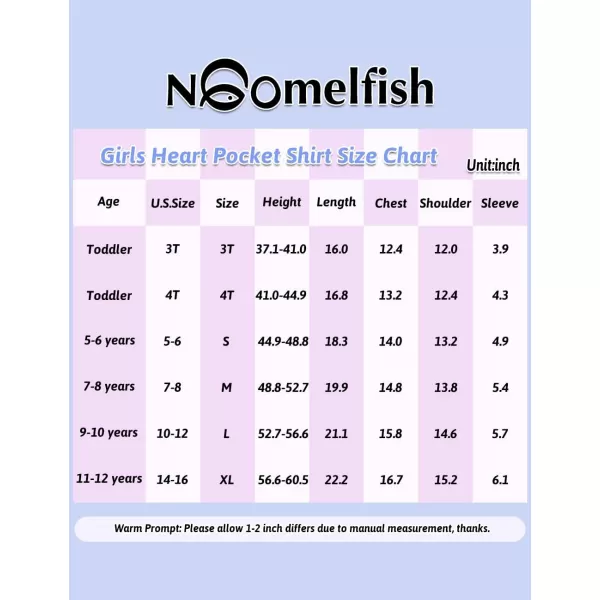 Noomelfish Girls Short Sleeve Heart Pocket Tshirts Casual Cotton Tee Tops Blouse 512 YearsNavy Blue