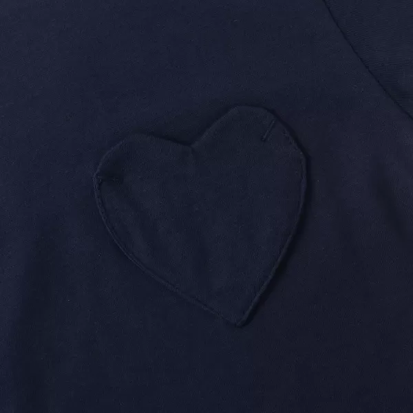 Noomelfish Girls Short Sleeve Heart Pocket Tshirts Casual Cotton Tee Tops Blouse 512 YearsNavy Blue