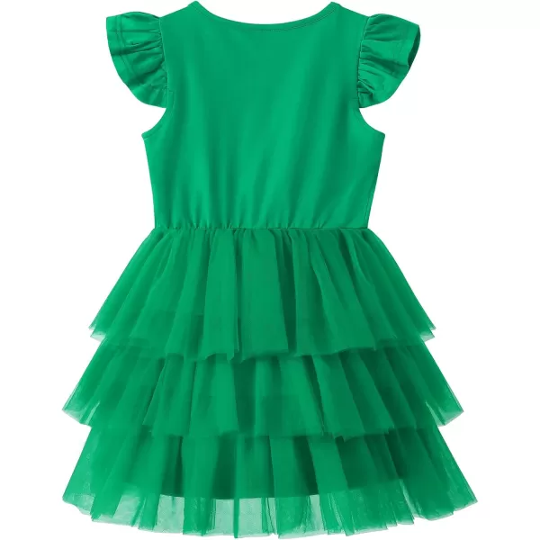 Noomelfish Girls Short Sleeve Layered Tulle Tutu Dress Ruffle Tiered Summer Princess Party Sundress 28 YearsGreen