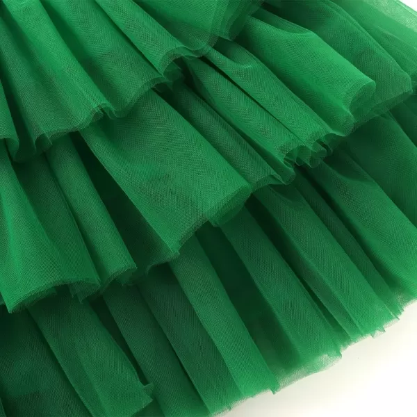 Noomelfish Girls Short Sleeve Layered Tulle Tutu Dress Ruffle Tiered Summer Princess Party Sundress 28 YearsGreen