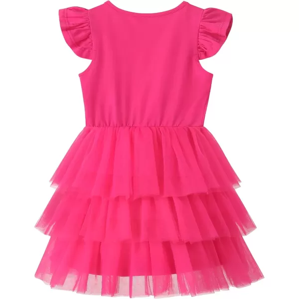 Noomelfish Girls Short Sleeve Layered Tulle Tutu Dress Ruffle Tiered Summer Princess Party Sundress 28 YearsHot Pink