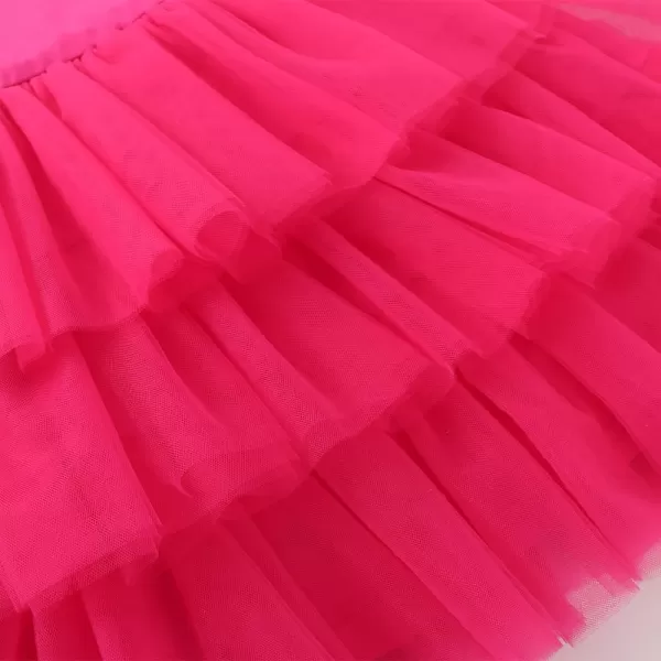 Noomelfish Girls Short Sleeve Layered Tulle Tutu Dress Ruffle Tiered Summer Princess Party Sundress 28 YearsHot Pink
