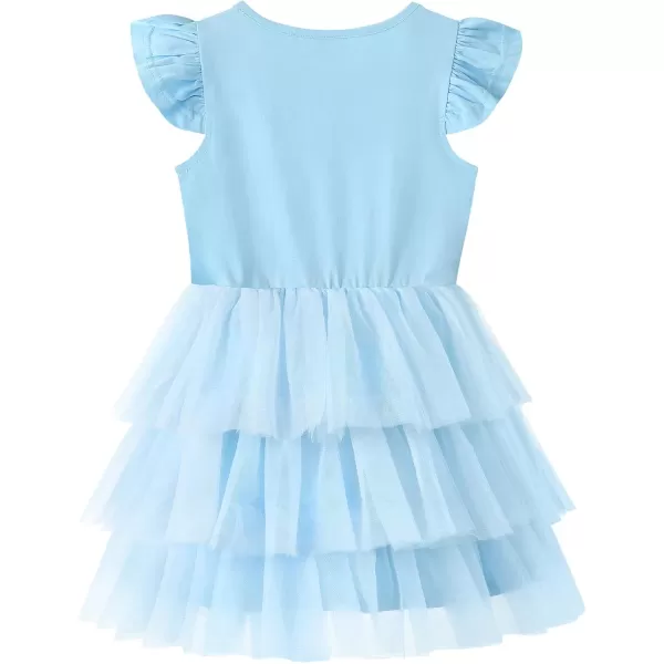 Noomelfish Girls Short Sleeve Layered Tulle Tutu Dress Ruffle Tiered Summer Princess Party Sundress 28 YearsLight Blue