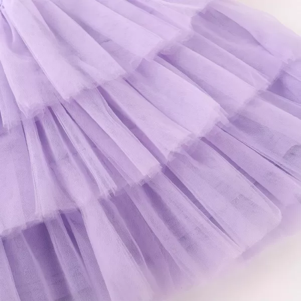 Noomelfish Girls Short Sleeve Layered Tulle Tutu Dress Ruffle Tiered Summer Princess Party Sundress 28 YearsLilac Purple