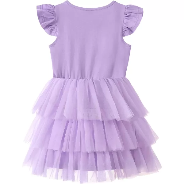 Noomelfish Girls Short Sleeve Layered Tulle Tutu Dress Ruffle Tiered Summer Princess Party Sundress 28 YearsLilac Purple