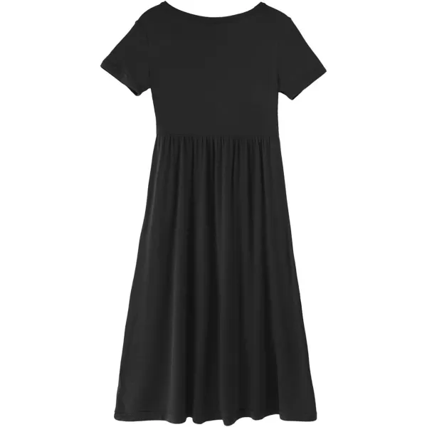 Noomelfish Girls Short Sleeve Maxi Dress Solid Color Casual Long Dresses with Pockets 412 YearsBlack