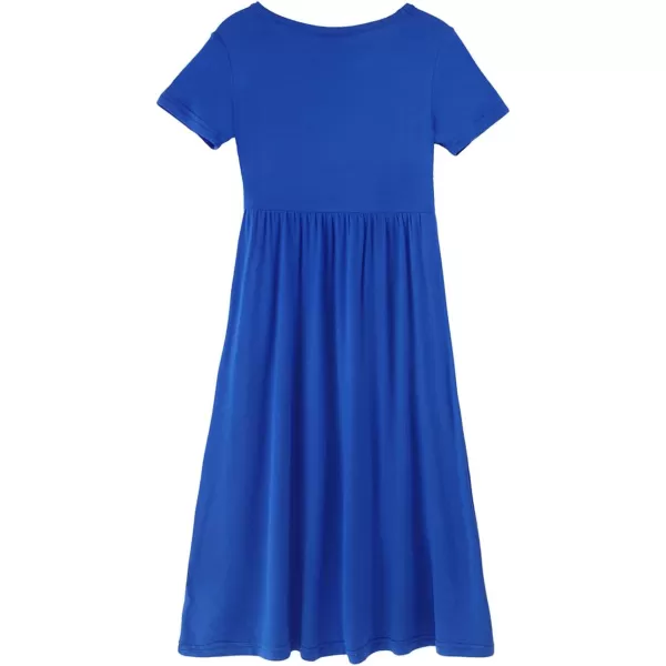 Noomelfish Girls Short Sleeve Maxi Dress Solid Color Casual Long Dresses with Pockets 412 YearsRoyal Blue