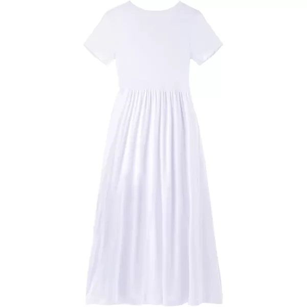 Noomelfish Girls Short Sleeve Maxi Dress Solid Color Casual Long Dresses with Pockets 412 YearsWhite