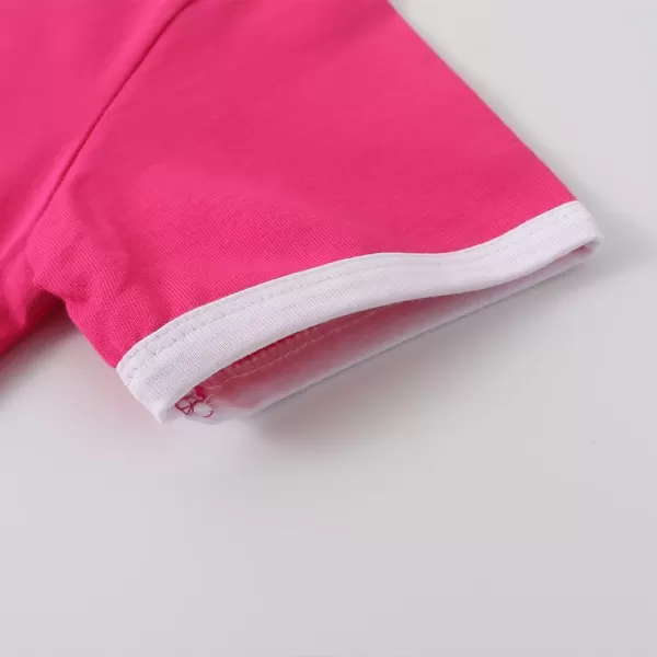 Noomelfish Girls Short Sleeve Ringer Tee Tops Contrast Binding Cotton Tshirts 512 YearsHot Pink and White