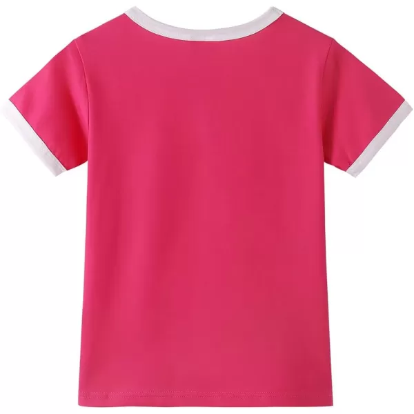 Noomelfish Girls Short Sleeve Ringer Tee Tops Contrast Binding Cotton Tshirts 512 YearsHot Pink and White