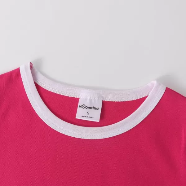 Noomelfish Girls Short Sleeve Ringer Tee Tops Contrast Binding Cotton Tshirts 512 YearsHot Pink and White