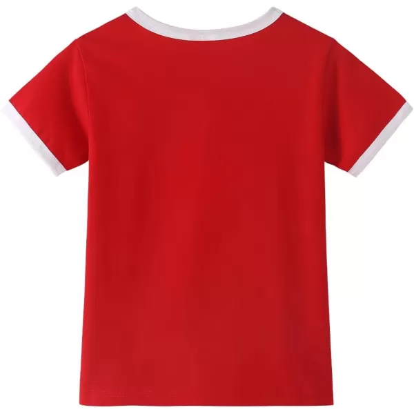 Noomelfish Girls Short Sleeve Ringer Tee Tops Contrast Binding Cotton Tshirts 512 YearsRed and White