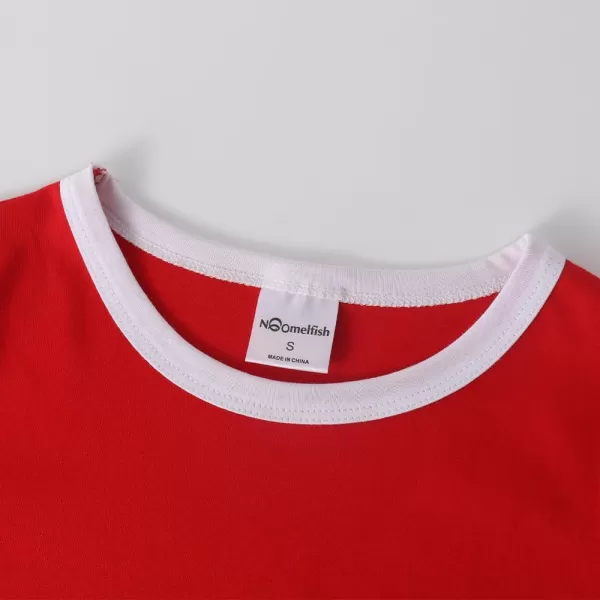 Noomelfish Girls Short Sleeve Ringer Tee Tops Contrast Binding Cotton Tshirts 512 YearsRed and White