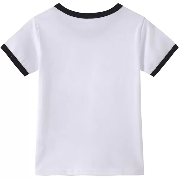 Noomelfish Girls Short Sleeve Ringer Tee Tops Contrast Binding Cotton Tshirts 512 YearsWhite and Black