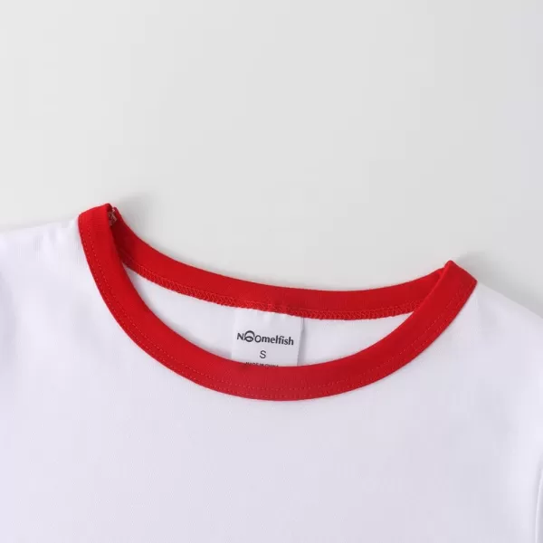 Noomelfish Girls Short Sleeve Ringer Tee Tops Contrast Binding Cotton Tshirts 512 YearsWhite and Red