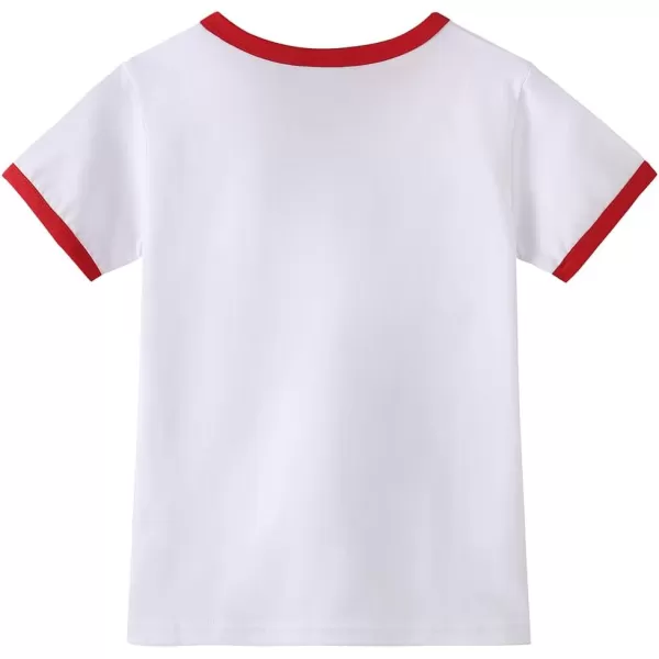 Noomelfish Girls Short Sleeve Ringer Tee Tops Contrast Binding Cotton Tshirts 512 YearsWhite and Red