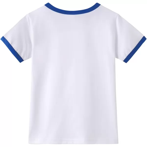 Noomelfish Girls Short Sleeve Ringer Tee Tops Contrast Binding Cotton Tshirts 512 YearsWhite and Royal Blue