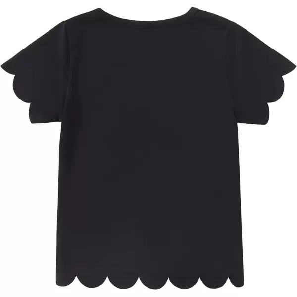 Noomelfish Girls Short Sleeve Scalloped Edge TShirts Casual Cute Summer Tee Tops Blouse 512 YearsBlack