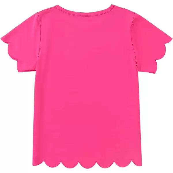 Noomelfish Girls Short Sleeve Scalloped Edge TShirts Casual Cute Summer Tee Tops Blouse 512 YearsHot Pink