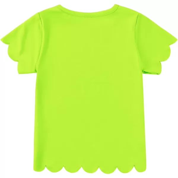 Noomelfish Girls Short Sleeve Scalloped Edge TShirts Casual Cute Summer Tee Tops Blouse 512 YearsNeon Green