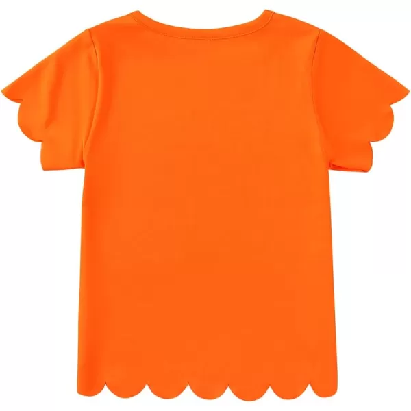 Noomelfish Girls Short Sleeve Scalloped Edge TShirts Casual Cute Summer Tee Tops Blouse 512 YearsNeon Orange