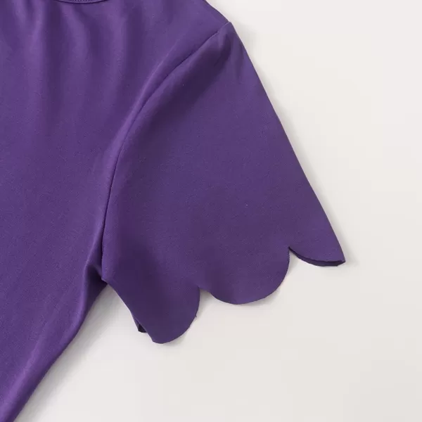 Noomelfish Girls Short Sleeve Scalloped Edge TShirts Casual Cute Summer Tee Tops Blouse 512 YearsPurple