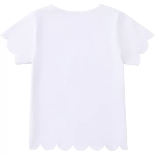 Noomelfish Girls Short Sleeve Scalloped Edge TShirts Casual Cute Summer Tee Tops Blouse 512 YearsWhite
