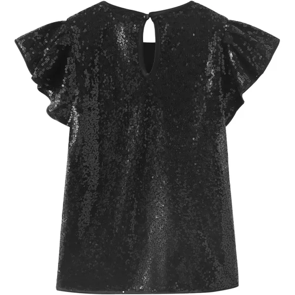 Noomelfish Girls Short Sleeve Sequin Shirts Party Glitter Sparkly Tops Blouse 512 YearsBlack