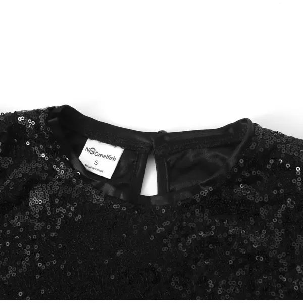 Noomelfish Girls Short Sleeve Sequin Shirts Party Glitter Sparkly Tops Blouse 512 YearsBlack