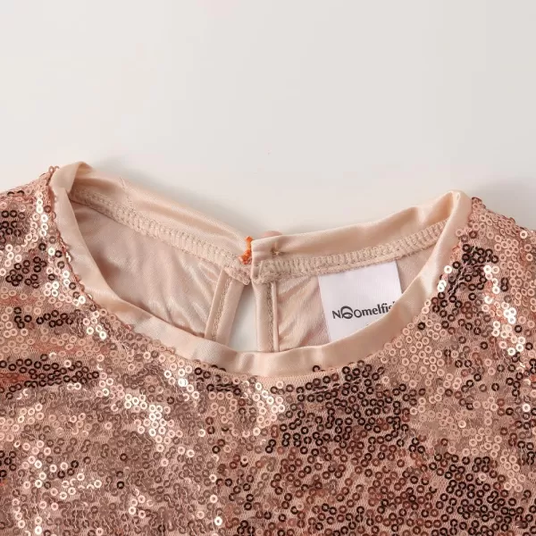 Noomelfish Girls Short Sleeve Sequin Shirts Party Glitter Sparkly Tops Blouse 512 YearsChampagne