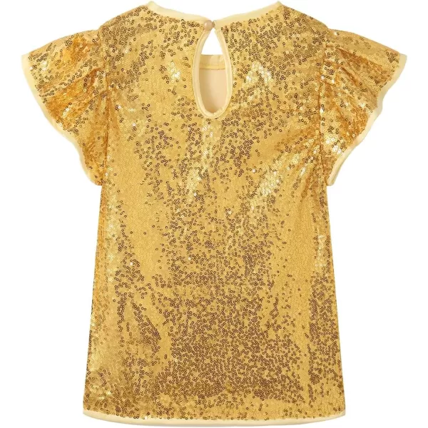 Noomelfish Girls Short Sleeve Sequin Shirts Party Glitter Sparkly Tops Blouse 512 YearsGold