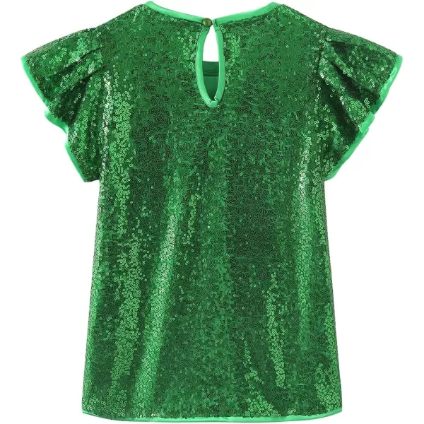 Noomelfish Girls Short Sleeve Sequin Shirts Party Glitter Sparkly Tops Blouse 512 YearsGreen