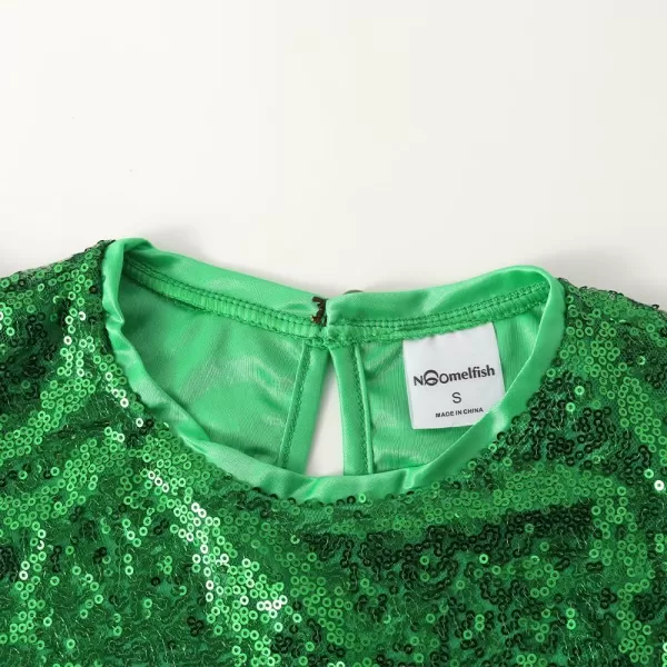 Noomelfish Girls Short Sleeve Sequin Shirts Party Glitter Sparkly Tops Blouse 512 YearsGreen